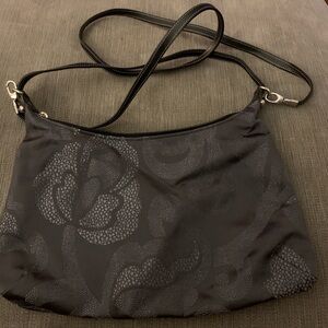 Unbranded Black Purse with Floral Design EUC 13”w by 7.5”h